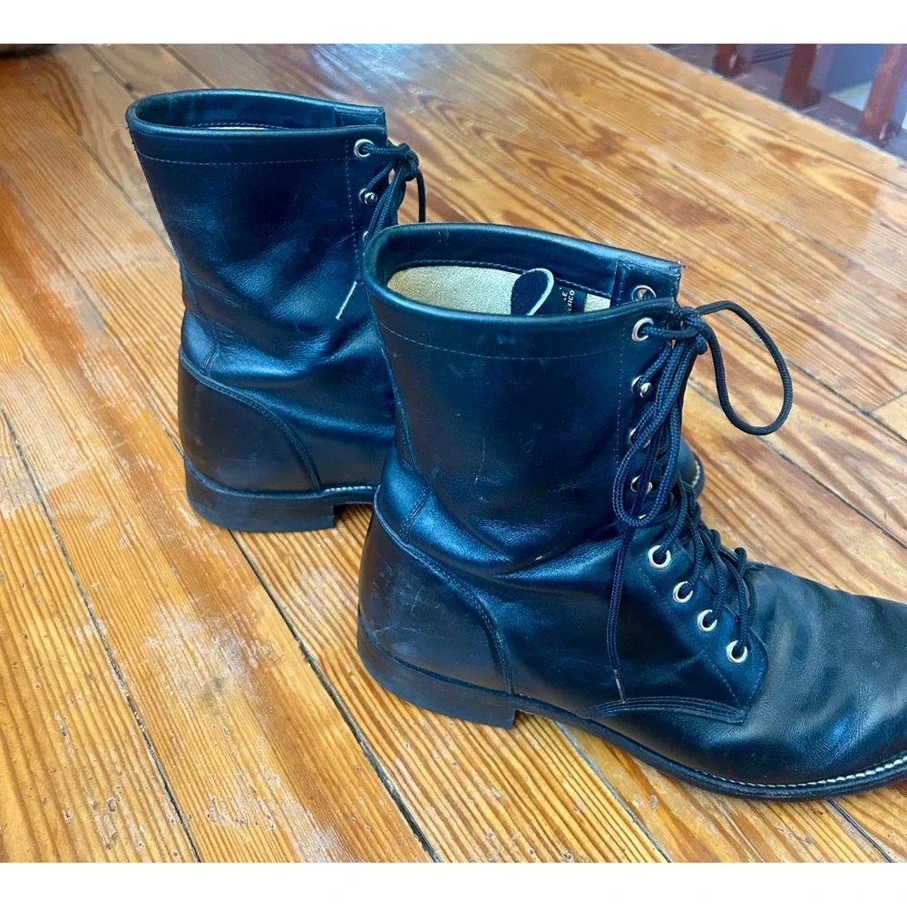 Justin 506 Mens Black Leather Lace Up Combat Work Boots Style 74149 Size 9.5 EE